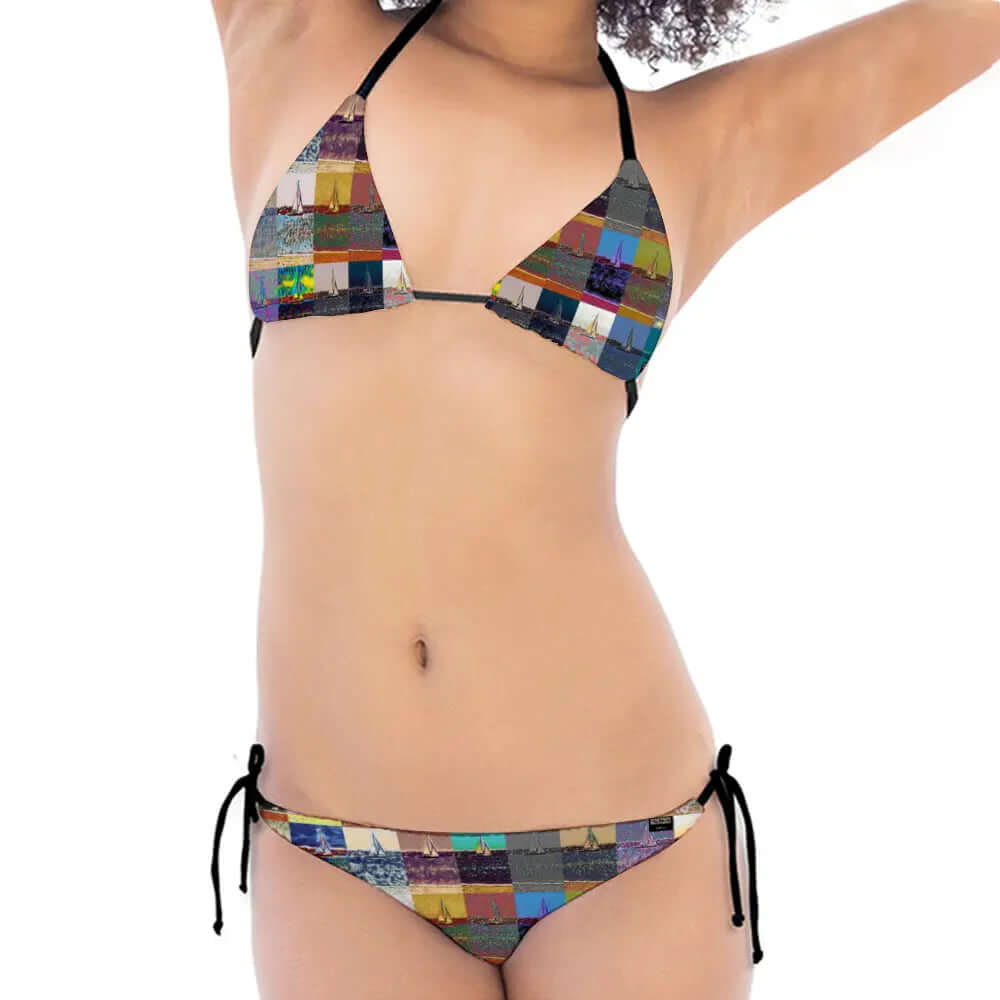 Two-piece bikini swimsuit with black Straps - The show must go on - Marina del Rey ThisNew